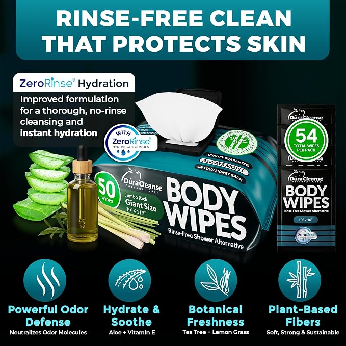 After Gym Body Wipes for Men – 200 XL No Rinse Shower Wipes + 16 Travel Bath - Image 4