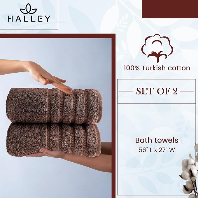 HALLEY Turkish 2 Pack Premium Bath Towels 650 GSM Highly Absorbent Super Soft - Image 6
