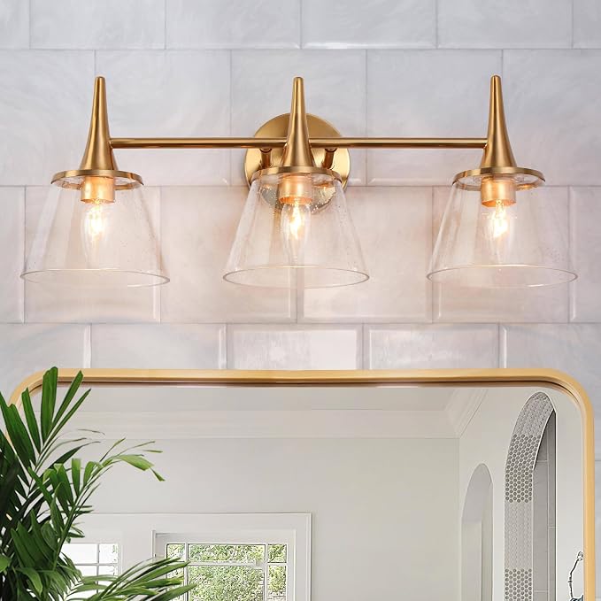 KSANA Gold Bathroom Light Fixtures, 22.5'' Modern Plating Brass Vanity Lights by KSANA
