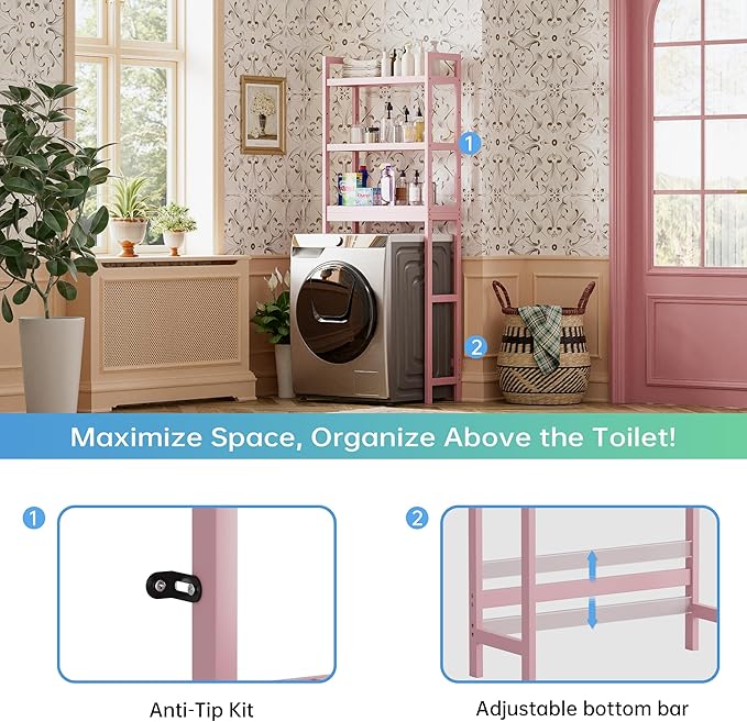 SMIBUY Bathroom Storage Shelf, Bamboo Over-The-Toilet Organizer Rack, - Image 4