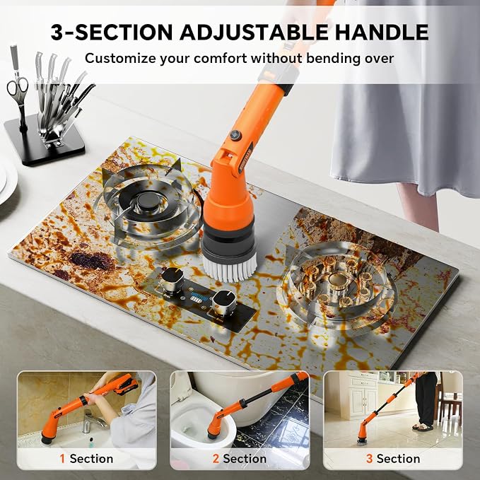 1000RPM Electric Spin Scrubber, 20V Cordless Cleaning Brush - Image 7