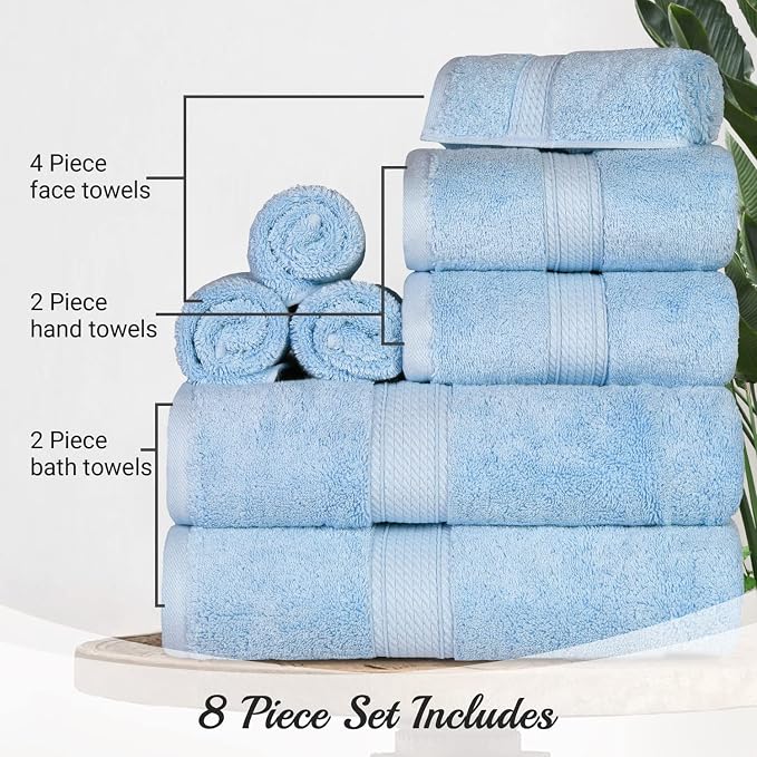 Superior Egyptian Cotton Pile 8 Piece Towel Set, Includes 2 Bath, 2 Hand - Image 9