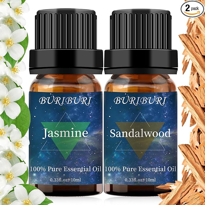 BURIBURI Sandalwood Jasmine Oil Gift Set, 100% Pure, Aromatherapy Essential Oils by BURIBURI