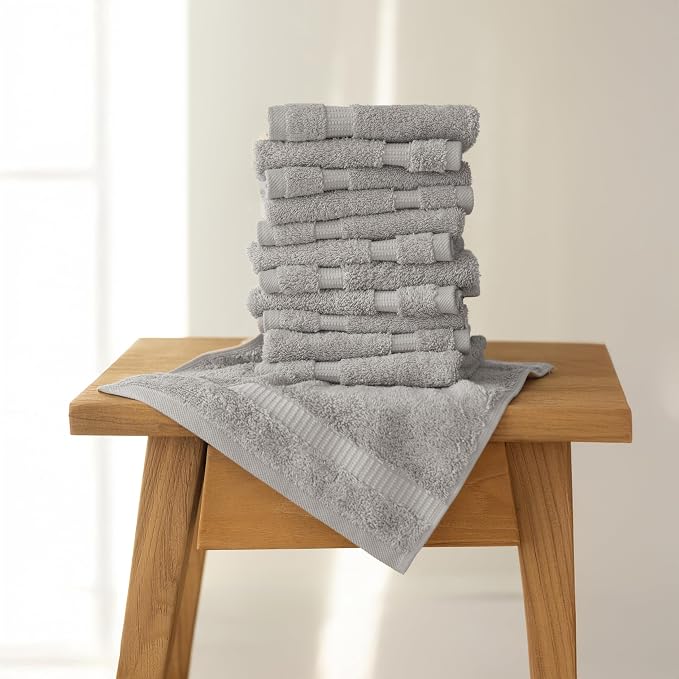SALBAKOS 100% Turkish Cotton Washcloth Set of 12 13x13 inch | Heirloom Quality - Image 2