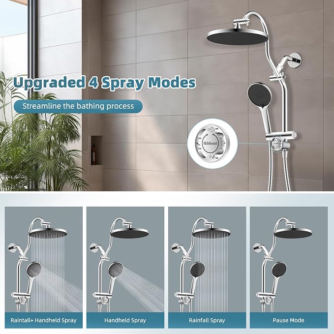 Hibbent Upgraded Self-cleaning Shower Head Combo, High Pressure 10'' Rain - Image 5