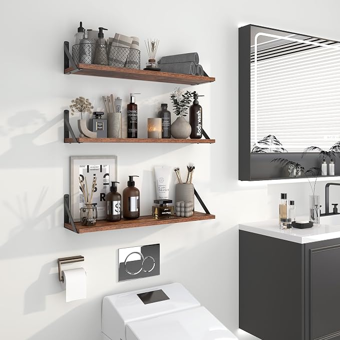 Heimlove Floating Shelves for Wall, 24 Inch Long Wood Floating Shelves Set of 3 - Image 7