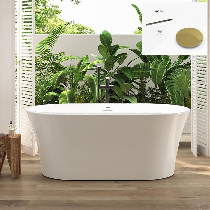 FerdY Mauritius 59" Acrylic Freestanding Tub, Oval Contemporary Soaker Tub by FerdY