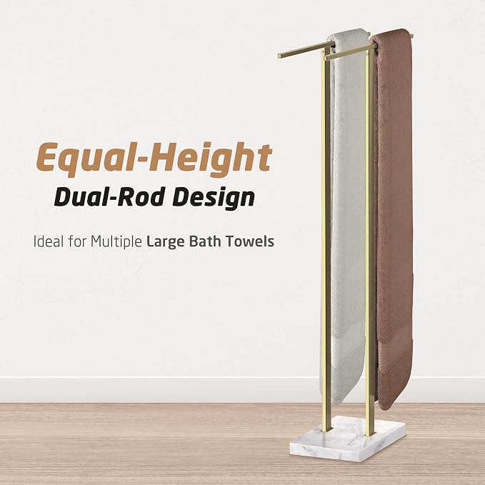 KES Standing Towel Rack with Marble Base, Towel Rack Stand Fits Large Bath Towel - Image 3