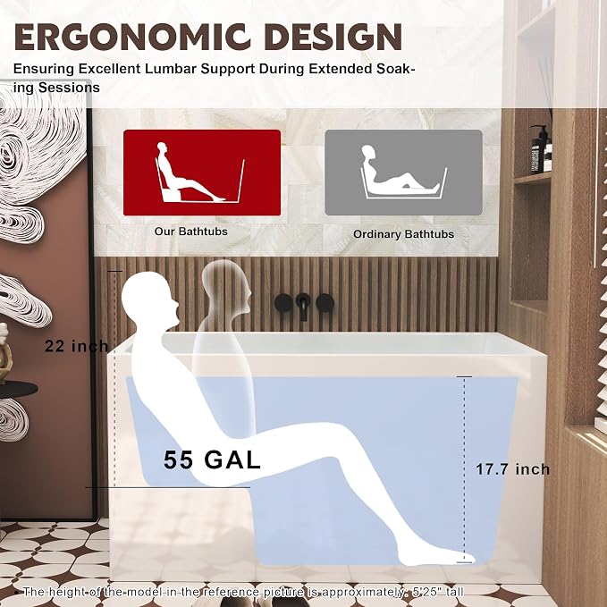 43 Square Inch Acrylic Independent Bathtub, Capacity 50 Gallons, Can Hold 650 - Image 4