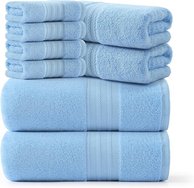 REDKISS Blue Towel Set of 8-100% Cotton Luxury Bath Towels Set - Image 9