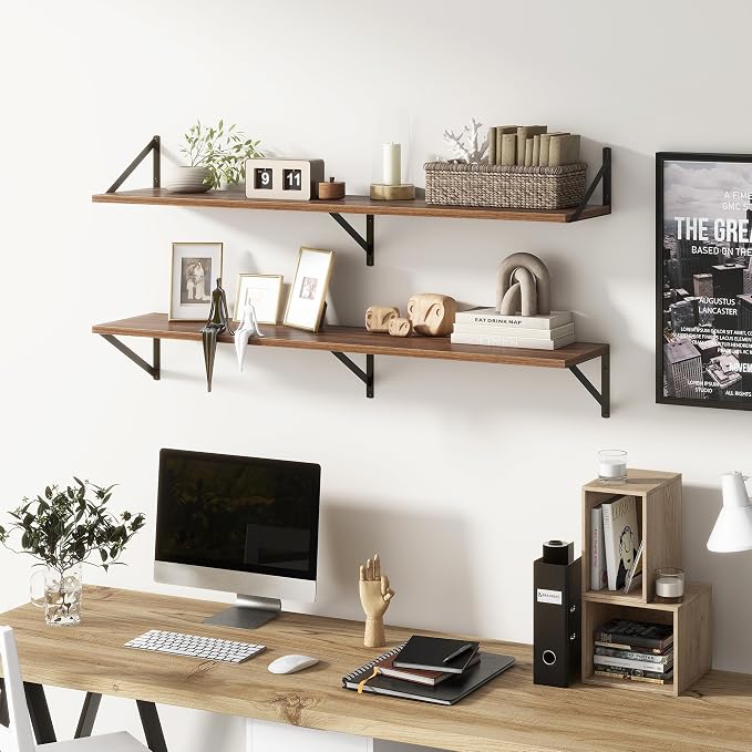 Floating Shelves 48 Inch Long, Walnut Wall Shelves 48 x 10, Wide Large Display - Image 2