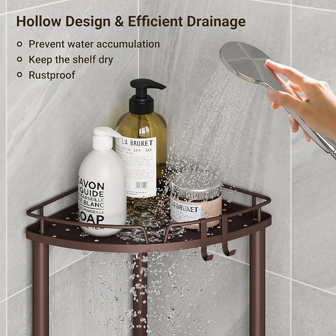 ELYKEN Corner Shower Caddy Standing, 3 Tier Rustproof Metal Shower Organizer - Image 5