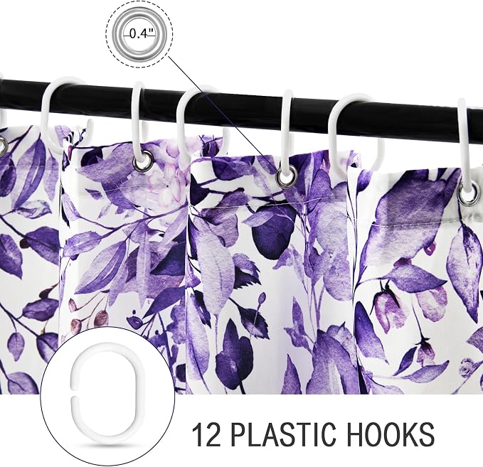 Gibelle Long Shower Curtain 72 x 78, Watercolor Plant Eucalyptus Leaves Fabric - Image 5