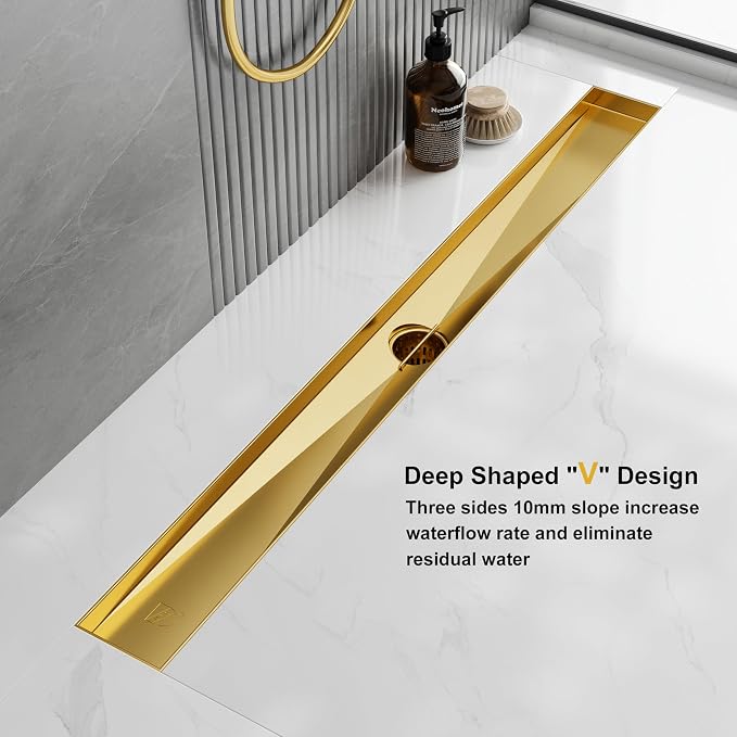 Neodrain 36-in Brushed Brass Rectangular Linear Shower Drain - Image 3