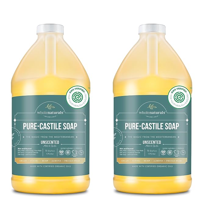 WHOLENATURALS Pure Castile Soap Liquid Unscented, EWG Verified & Certified Palm by WholeNaturals
