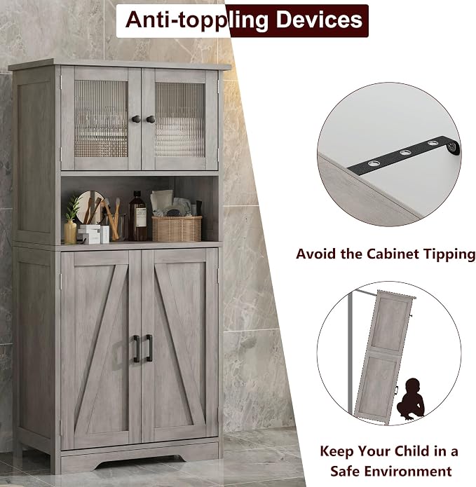 IDEALHOUSE 50" Tall Bathroom Cabinet, Freestanding Bathroom Storage Cabinet - Image 7