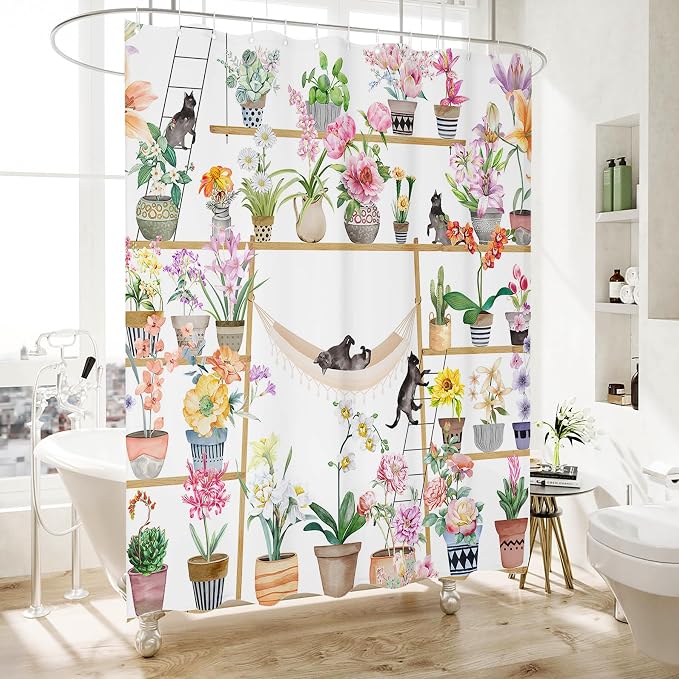 Bohemian Shower Curtain, Boho Floral Print Water Repellent Polyester Fabric - Image 2
