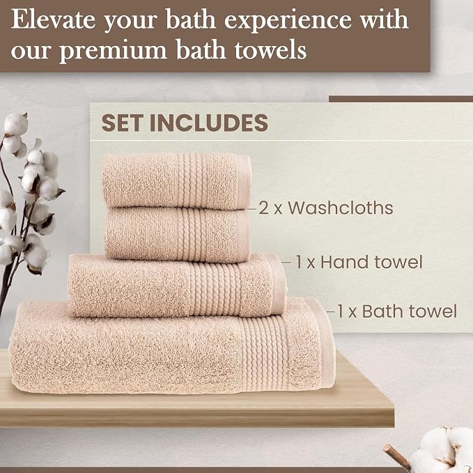 HALLEY Turkish Cotton Towels 1 Bath Towel 1 Hand Towel 2 Washcloths, Super Soft - Image 2