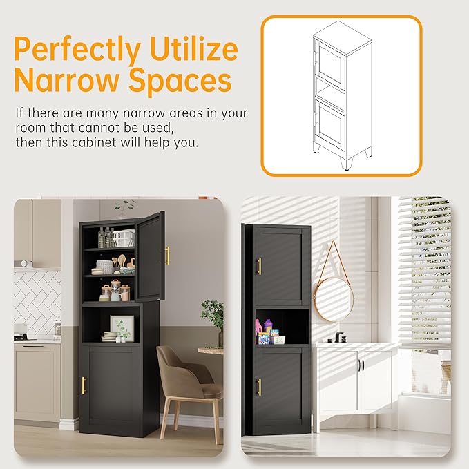 Tall Narrow Storage Cabinet 66.93" H Tall Bathroom Cabinet Metal Pantry Cabinets - Image 5