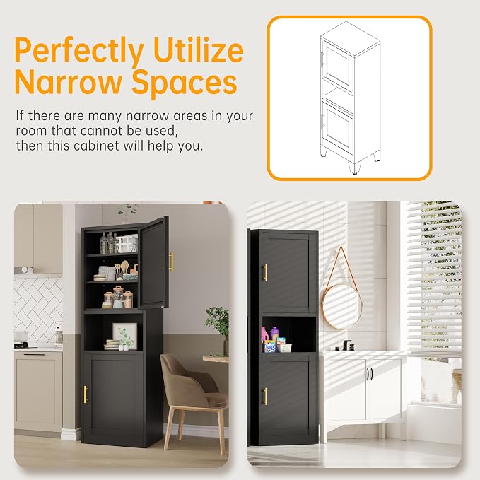 Tall Narrow Storage Cabinet 66.93" H Tall Bathroom Cabinet Metal Pantry Cabinets - Image 5