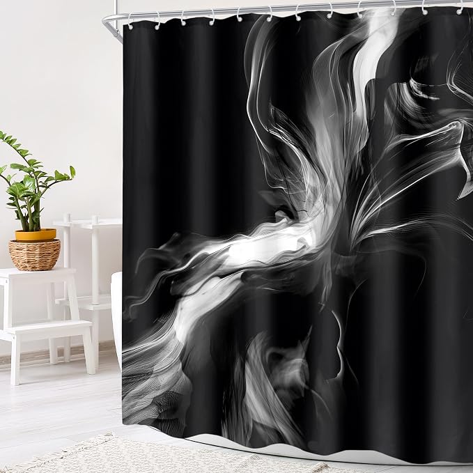 Cinbloo Black 60Wx72H Shower Curtain Abstract Bathroom Decor - Image 3
