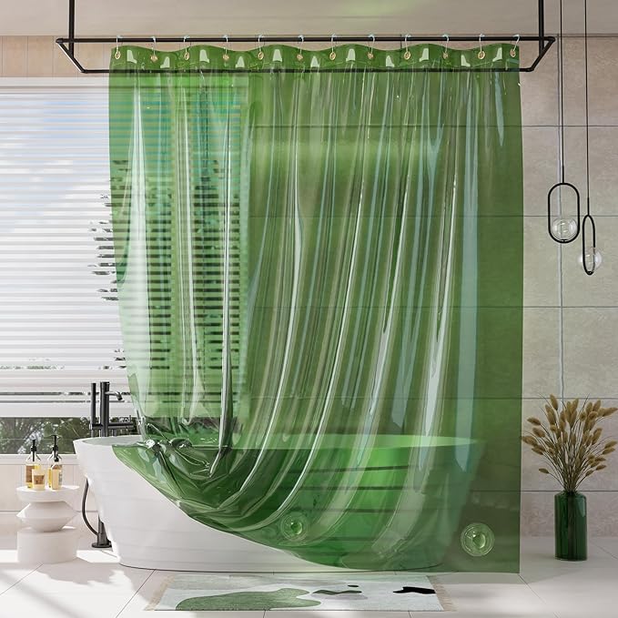 AmazerBath Shower Curtain Liner, 100% EVA Clear Green Heavy Duty Luxury Shower by AmazerBath