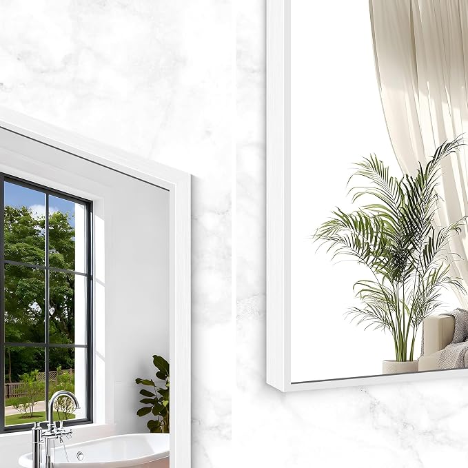 BONEWEI White Bathroom Mirror, 60x40 inch Wall Mirror - Image 7