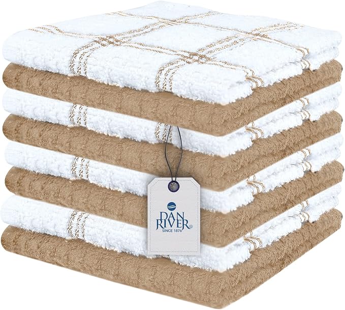 DAN RIVER Premium Dish Cloth 100% Cotton 12 X 12 Inches |Pack of 8|-Ultra Soft by DanRiver