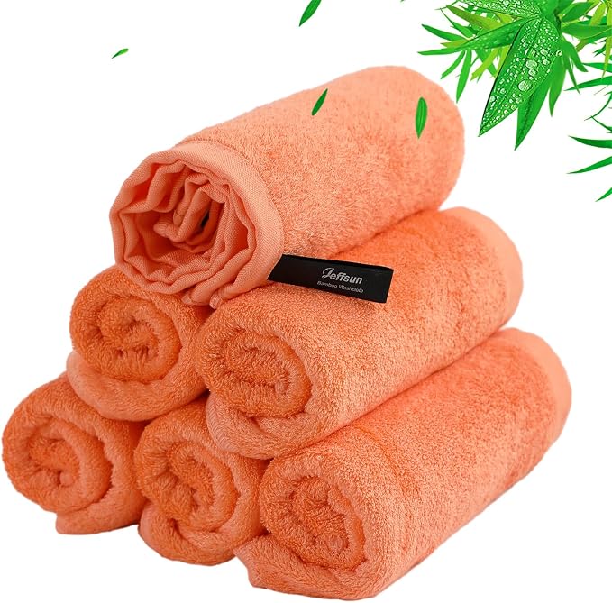Face Towels 6 Pack, Extra Large 13x13 inch Orange Wash Cloths - Image 9