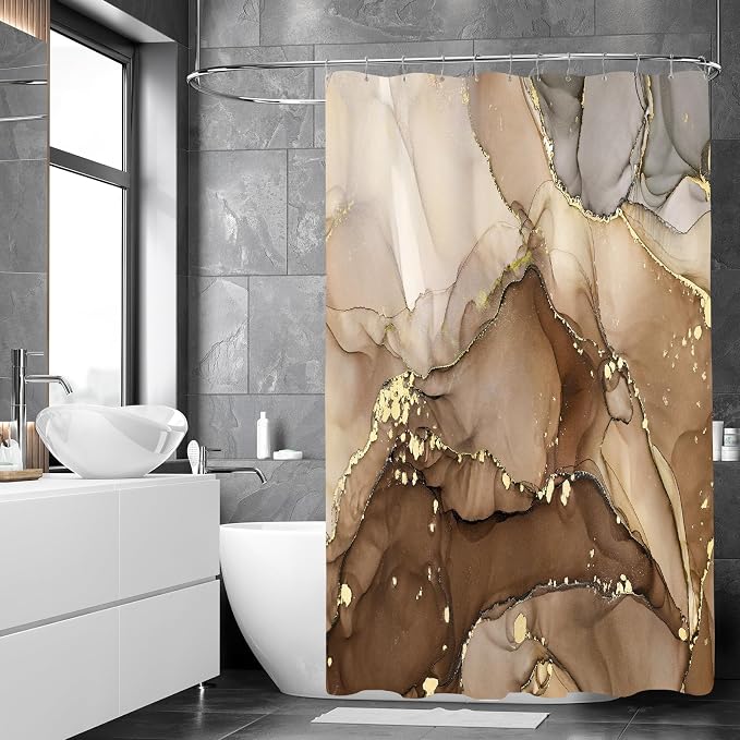 Extra Long Shower Curtain 72 x 84 Inch, Modern Luxury Art Decor Ink Texture - Image 3