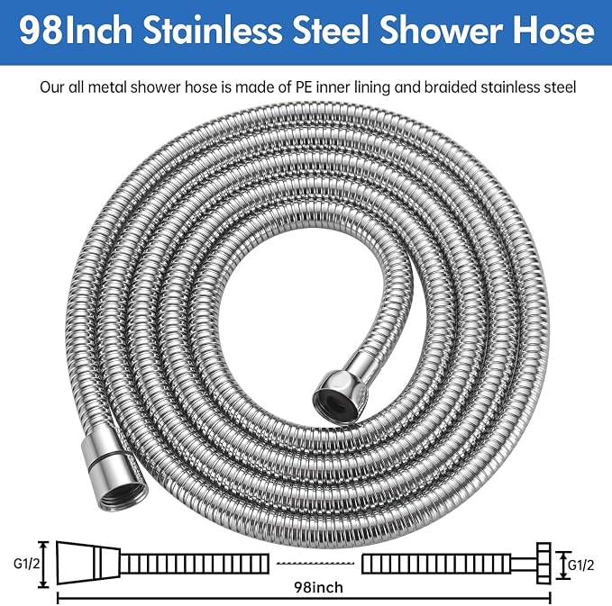 RUMOSE 98 inches Shower Hose Extra Long Stainless Steel Shower Tube Attachment - Image 6
