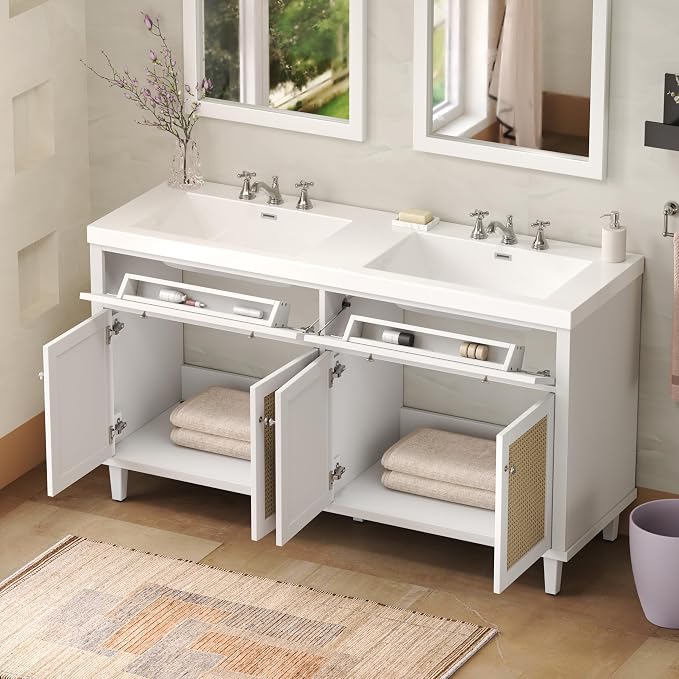 60 Inch Bathroom Vanity with Double SMC Sink Combo Set, Large Double Sink - Image 9