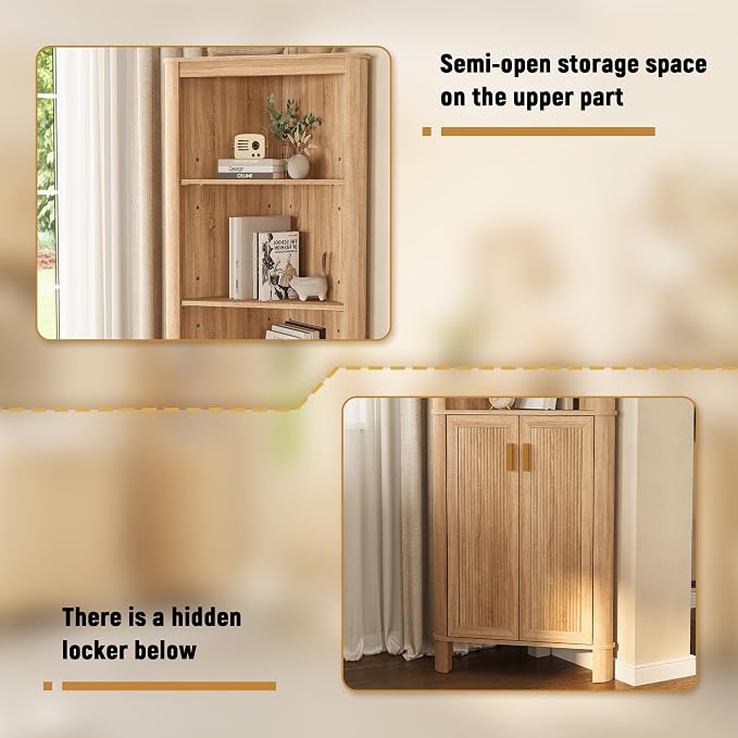 69" Tall Corner Shelf with Doors, 6-Tier Corner Storage Cabinet with Doors - Image 5