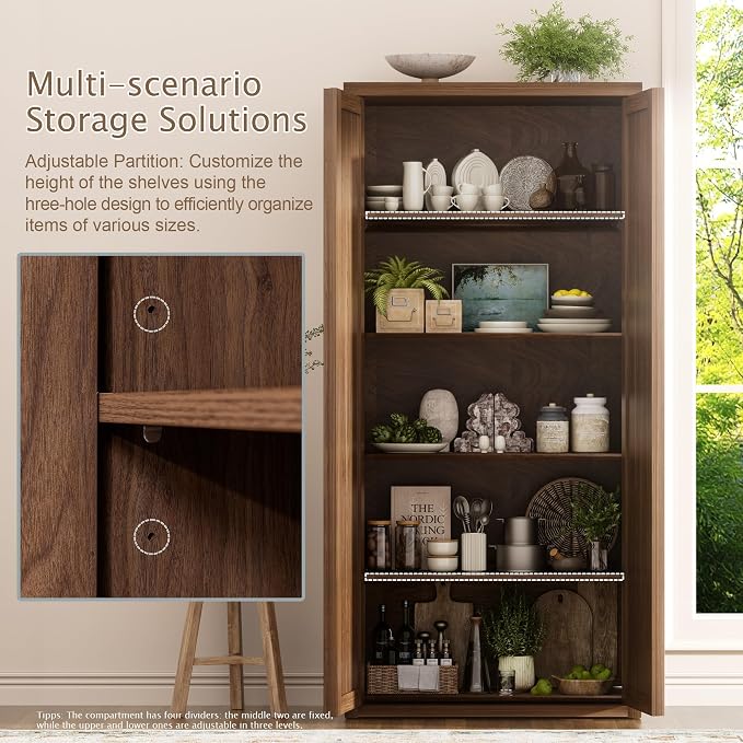 Yechen 67" Tall Kitchen Pantry Cabinet, Rattan Storage Cabinet - Image 5