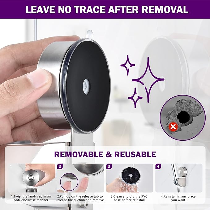 JOMOLA Suction Cup Shower Holder, Adjustable Stainless Steel Shower Head Holder - Image 5