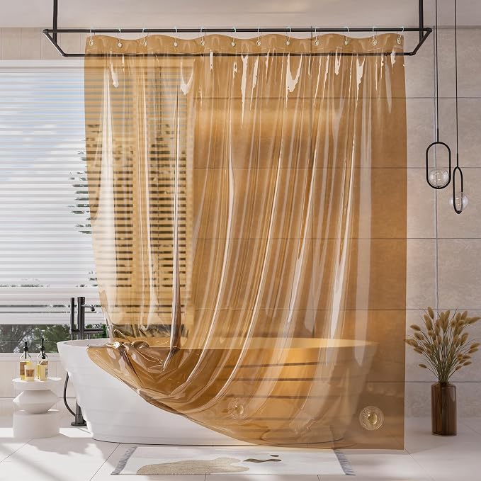 AmazerBath Shower Curtain Liner, EVA Clear Orange-Brown Heavy Duty Shower by AmazerBath