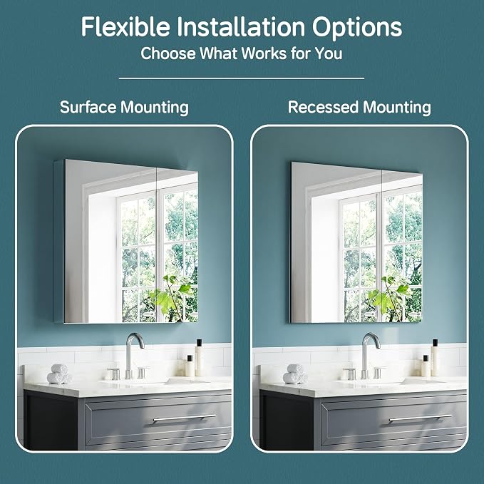 30"x30" Medicine Cabinet Mirror, Aluminum Silver Recessed Medicine Cabinet - Image 7