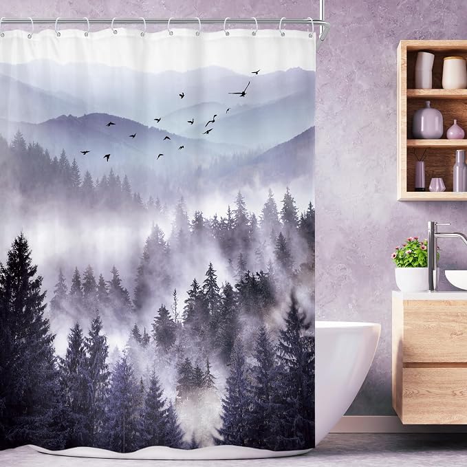 Riyidecor Purple Shower Curtain 48Wx72H Inch, Stall Narrow Rv Small Nature by Riyidecor