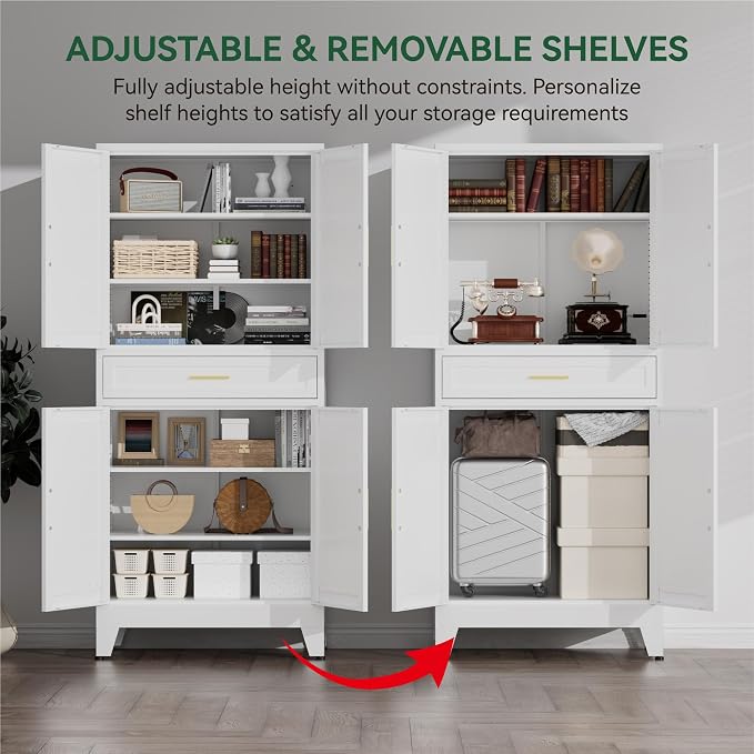 71" Tall Farmhouse Pantry Cabinet, Metal Cabinet - Image 7
