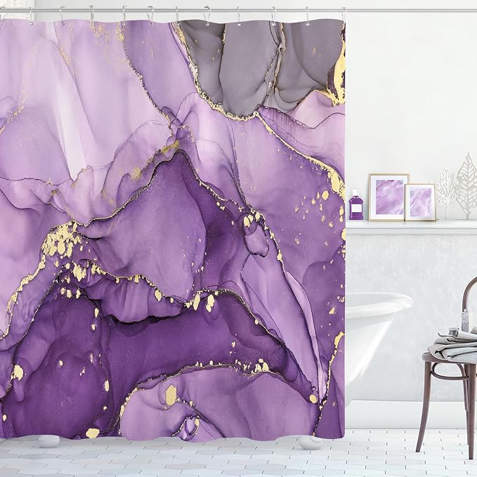 Extra Long Shower Curtain 72 x 84 Inch, Modern Luxury Art Decor Ink Texture by BayNook
