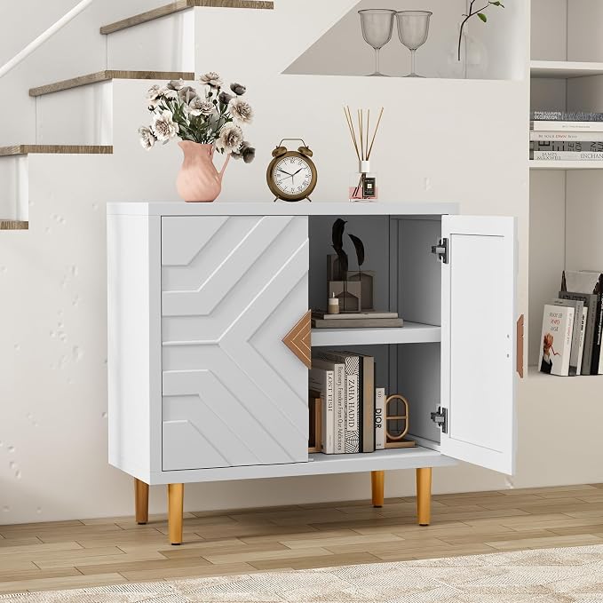 HLR Storage Cabinet with 2 Doors, Accent Cabinet with Decorative Embossed - Image 4