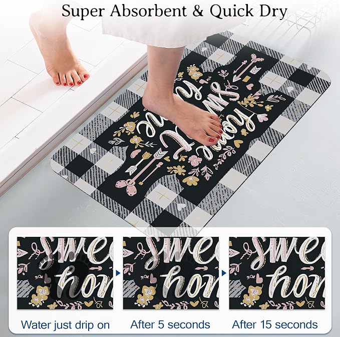 Sweet Home Bath Mat, Spring Floral Bathroom Rugs, Absorbent Bath Rug Floor Rug - Image 3