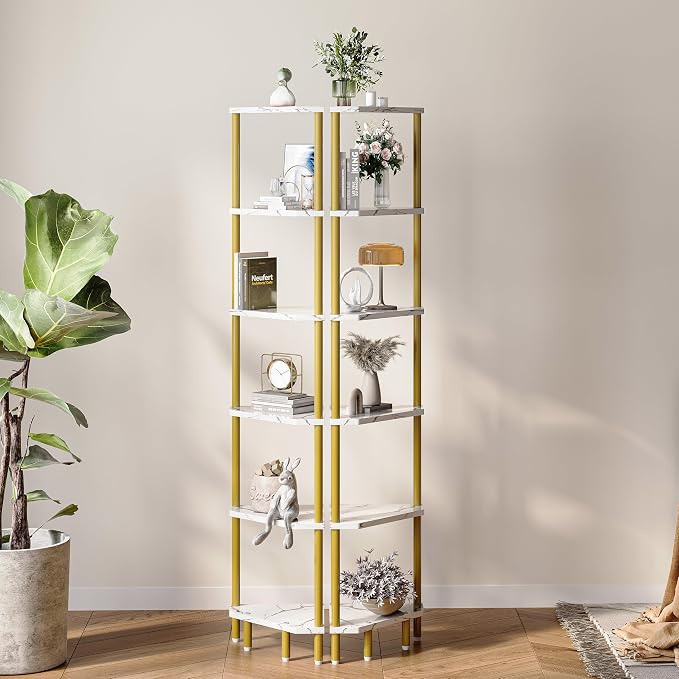 6 Tier Corner Shelf, 66.5'' Tall Standing Shelf, Narrow Display Shelf Stand - Image 6