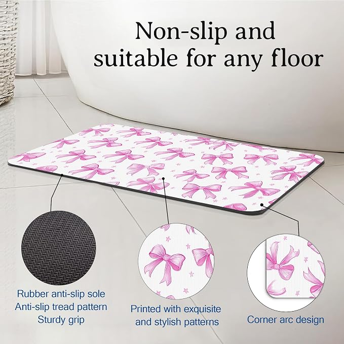 Pink Bow Bathroom Rugs Mat Non Slip Absorbent Quick Dry Rug Bath Mats - Image 4