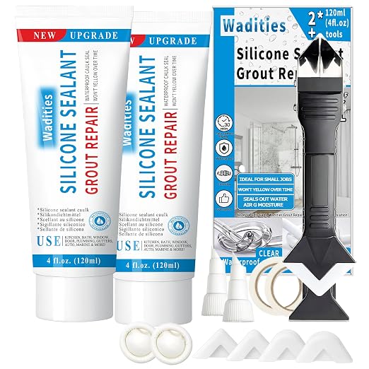 8Oz Clear Waterproof Caulk & Seal Silicone Sealant, Wadities Tile Grout Repair by Wadities