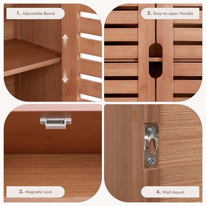 HYNAWIN Bamboo Wall Cabinet, Over Toilet Bathroom Furniture, Wall Mounted - Image 5