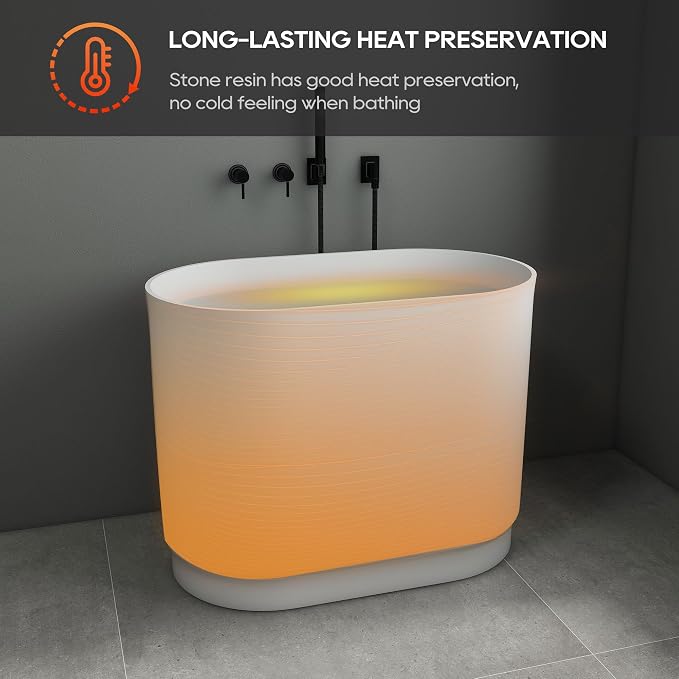 SJ Star&Jane 39" Solid Surface Japanese Soaking Bathtub Stone Resin - Image 5