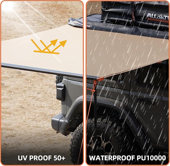 ALL-TOP Vehicle Awning 6.6'x10' Roof Rack Pull-Out Sun Shade UV50+, - Image 2