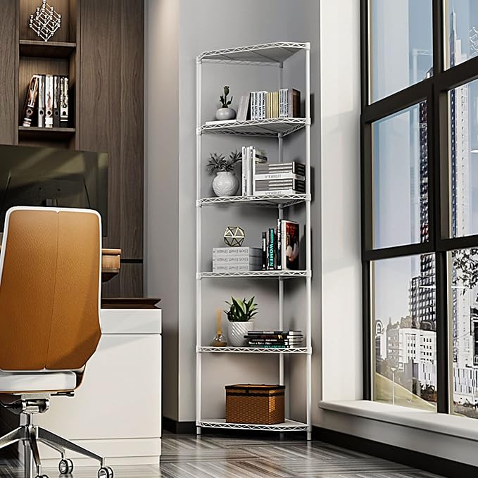 White 6 Tier NSF Metal Pentagonal Corner Wire Shelving Units, 600lbs Storage - Image 2