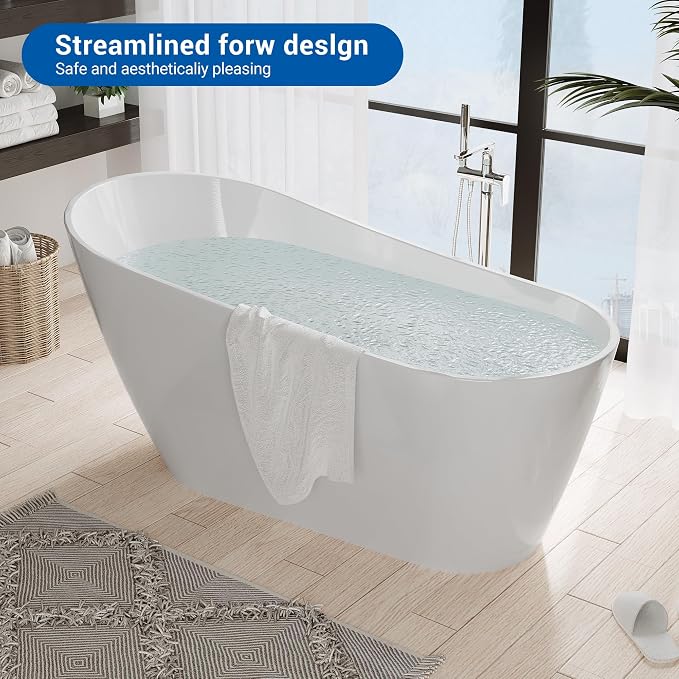 67 Inch Freestanding Acrylic Bathtub, Modern Soaking Tub - Image 3